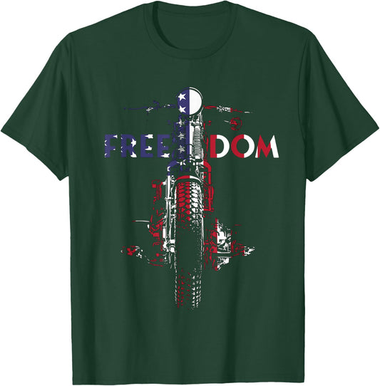 Freedom USA Flag Vintage Springer Bobber HD Motorcycle Biker Women Men T-Shirt - T-Shirt | Forest