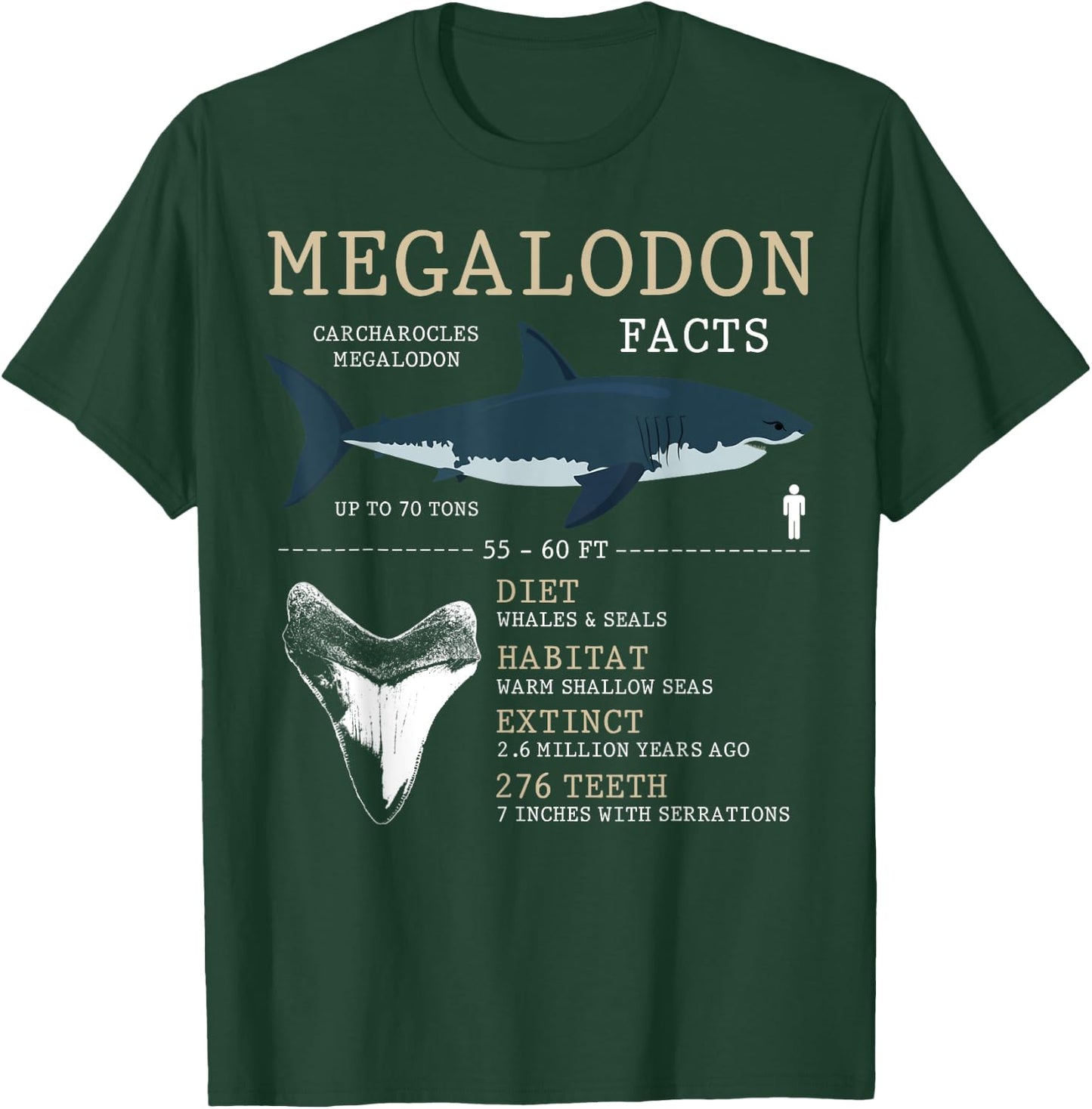 Megalodon Facts Funny Shark Lover T-Shirt - T-Shirt | Forest