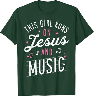 This Girl Runs On Jesus And Music Lover Christian Women Gift T-Shirt - T-Shirt | Forest