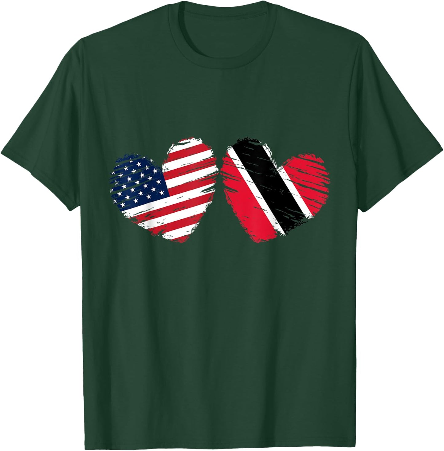 USA Trinidad and Tobago Flag Heart Trinbagonian American T-Shirt - T-Shirt | Forest