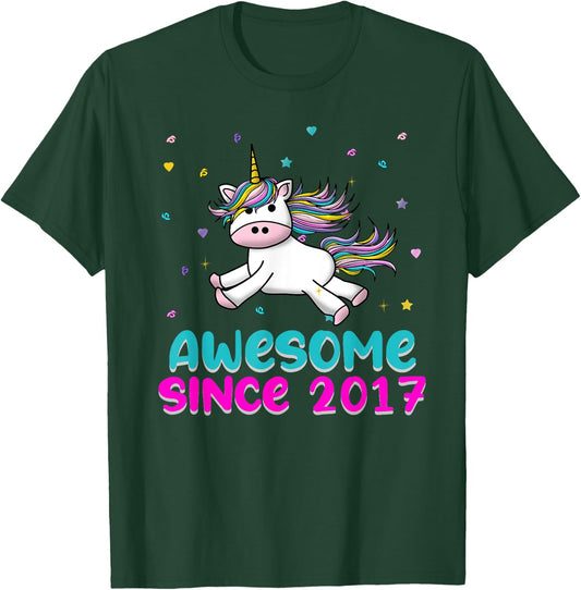 Unicorn Birthday Girl Gift Love Awesome Since 2017 T-Shirt - T-Shirt | Forest