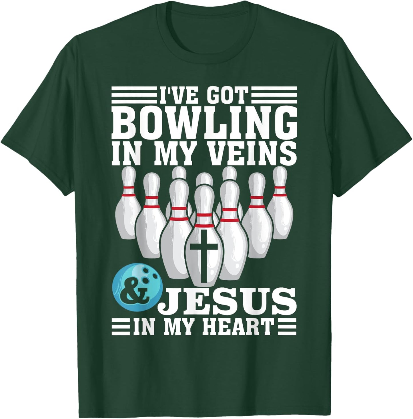 Funny Bowling Gift Women Cute Bowler And Jesus Love T-Shirt - T-Shirt | Forest