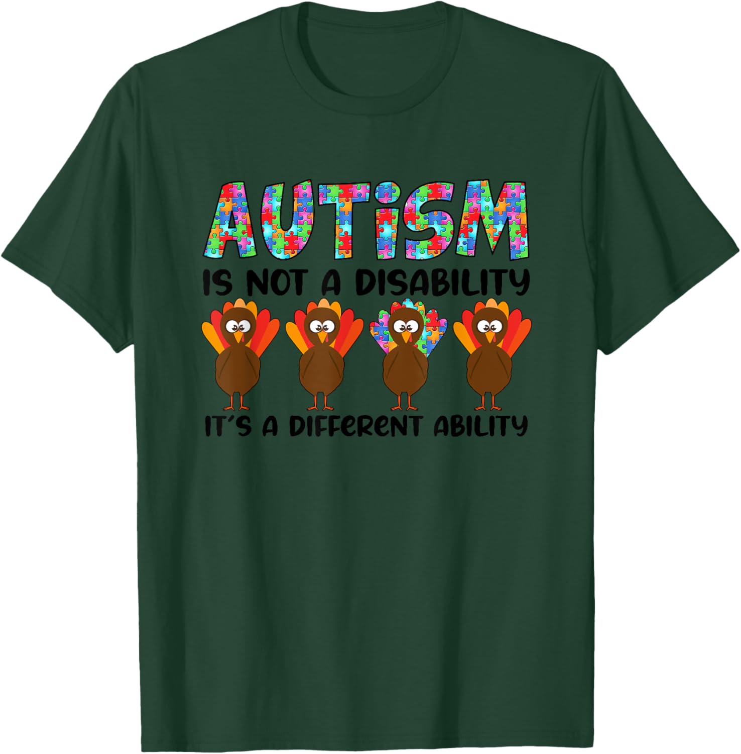 Turkey Puzzle Autism Awareness Month Thanksgiving Fall T-Shirt - T-Shirt | Forest