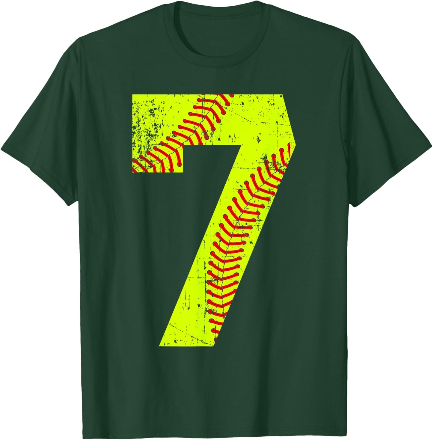 Vintage Softball 7 Jersey Number T-Shirt - T-Shirt | Forest