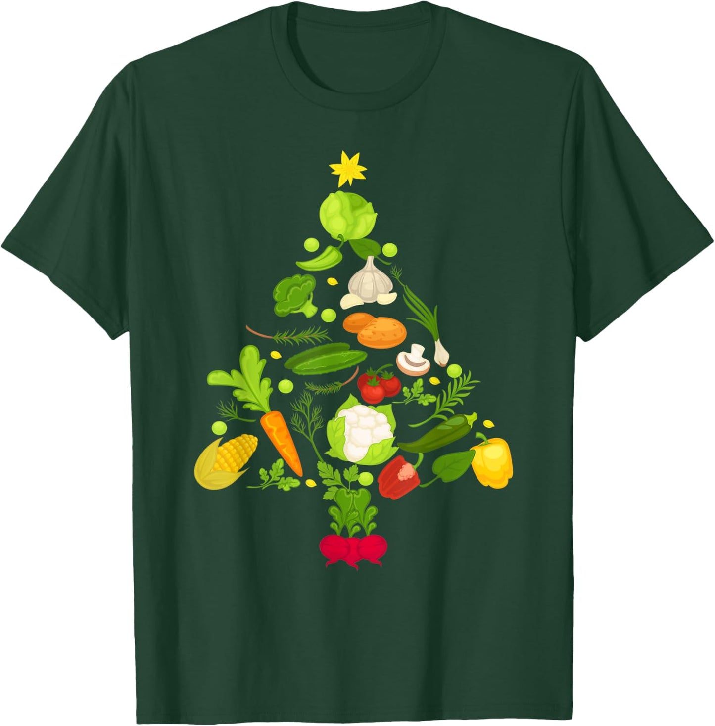 Vegetable Christmas Tree Funny Vegetarian Vegan Xmas Gift T-Shirt - T-Shirt | Forest