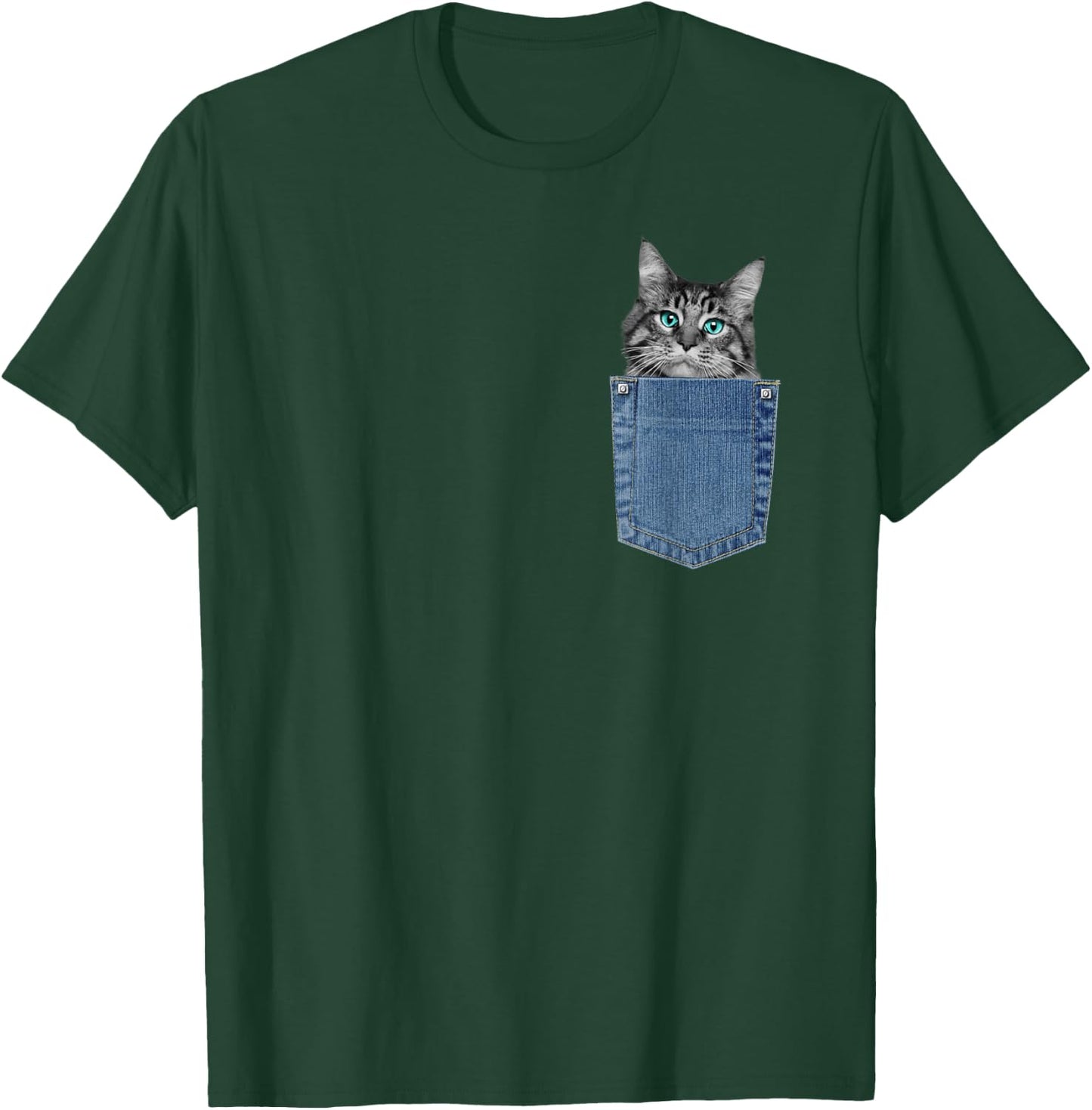 Maine Coon Lover Pocket Kitten Cute Maine Coon Cat Pocket T-Shirt - T-Shirt | Forest