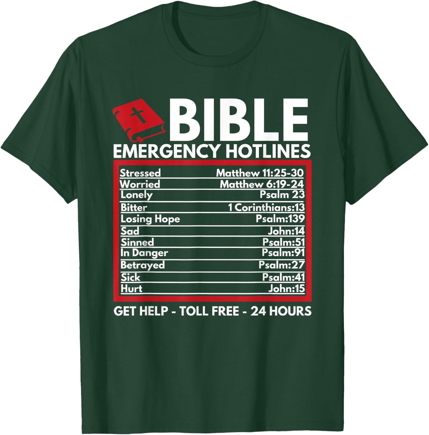 Bible Emergency Numbers - Funny Christian Bible & Jesus T-Shirt - T-Shirt | Forest