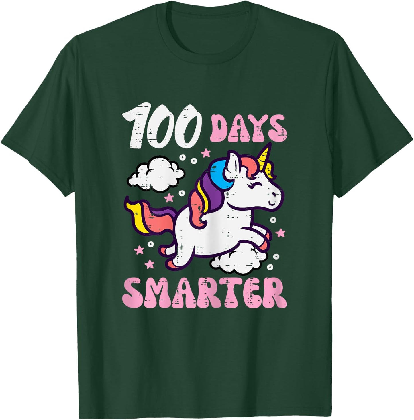 100 Days Smarter Unicorn 100th Day School Toddler Girls Kids T-Shirt - T-Shirt | Forest