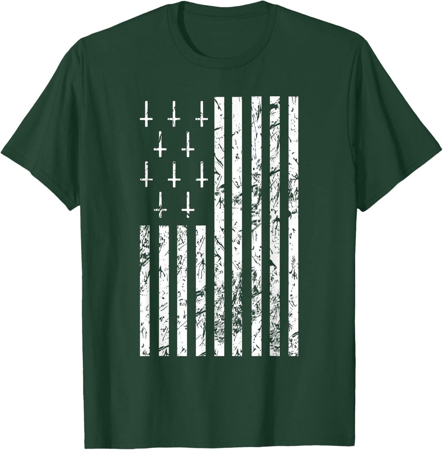 Upside Down Cross Occult Symbol Satanic American Flag T-Shirt - T-Shirt | Forest