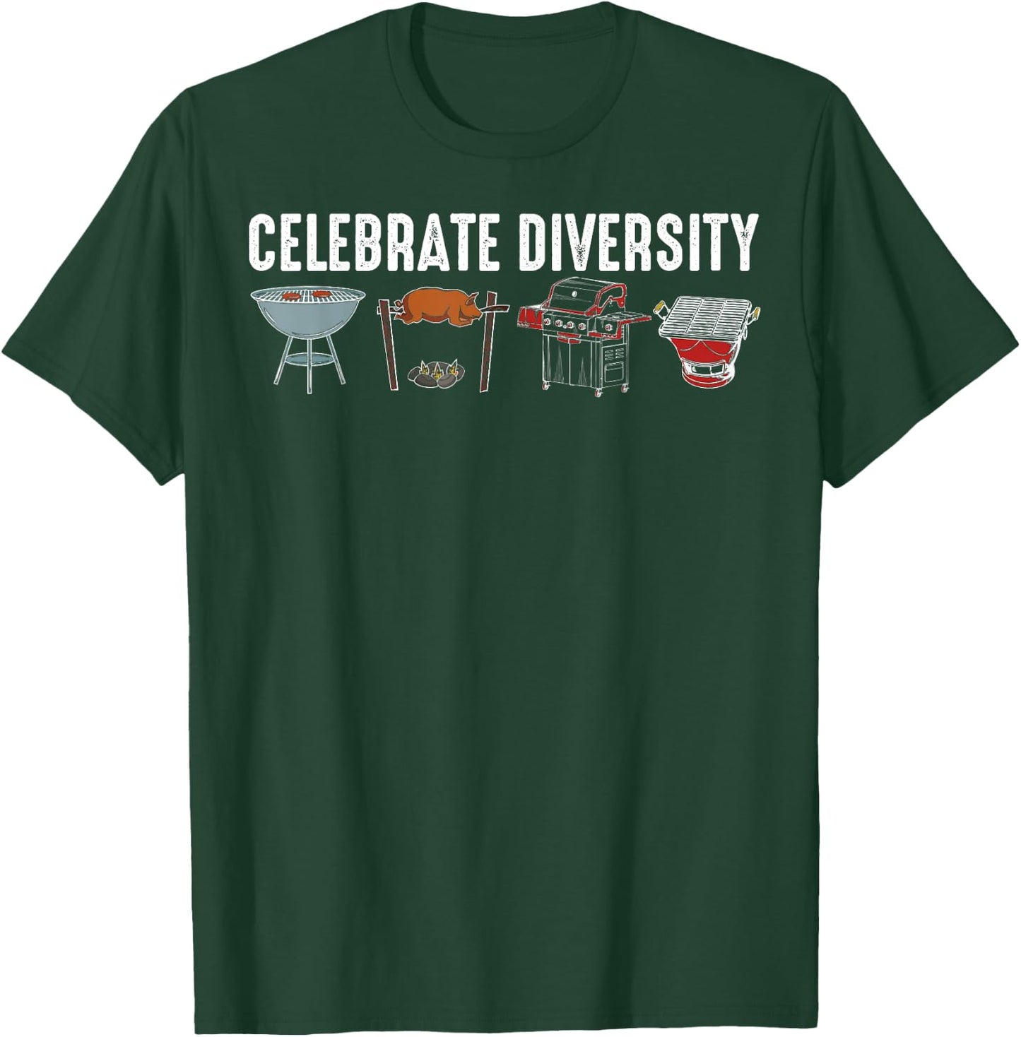 Funny Grilling BBQ Smoker Gift Men Women Celebrate Diversity T-Shirt - T-Shirt | Forest
