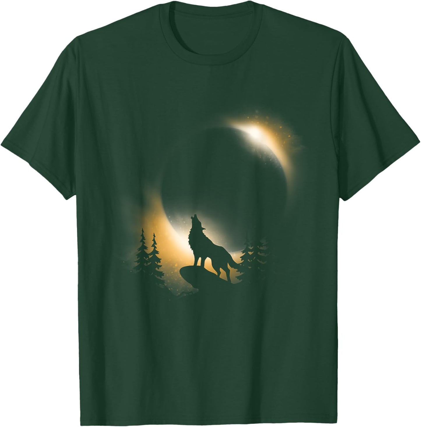 Wolf, Moon and Sun Wolf With Total Solar Eclipse T-Shirt - T-Shirt | Forest