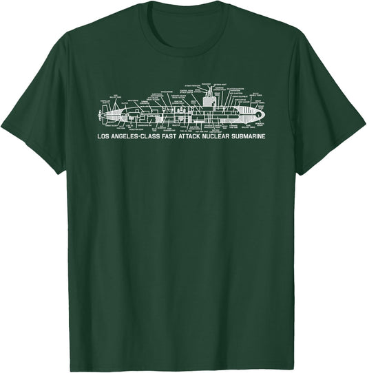USS Miami SSN-755 Submarine Blueprint Infographic Schematics T-Shirt - T-Shirt | Forest