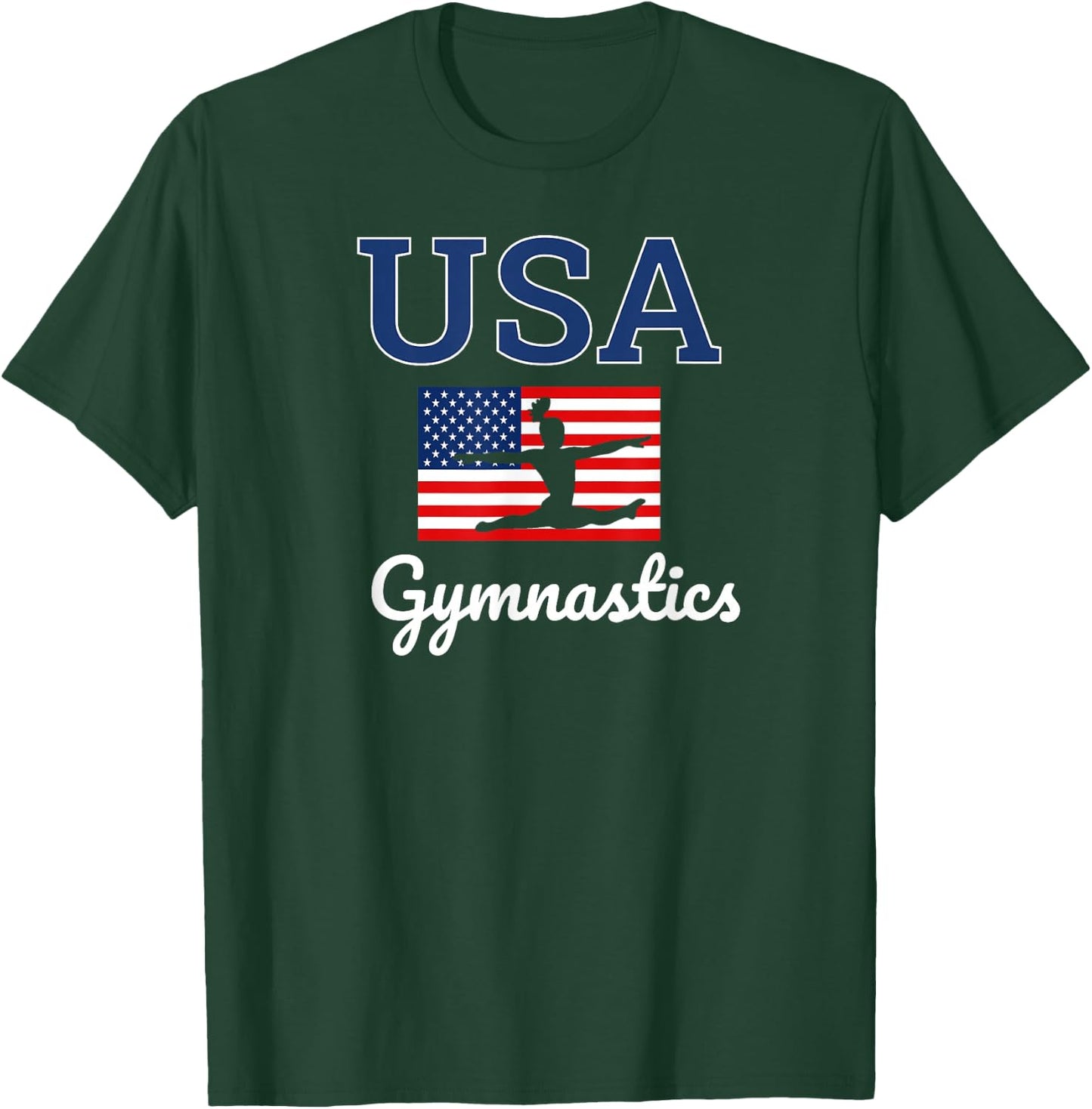 Girl Tumbling Team Gear Gymnast Gymnastics USA American Flag T-Shirt - T-Shirt | Forest
