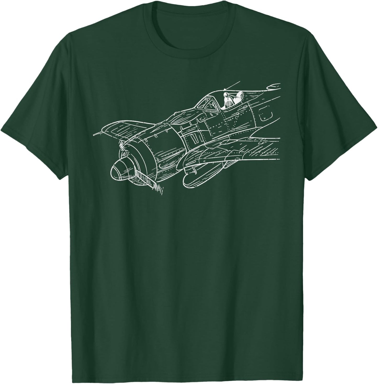 Plane Sketch Vintage Aircraft Aviation Pilot Aviator Gift T-Shirt - T-Shirt | Forest