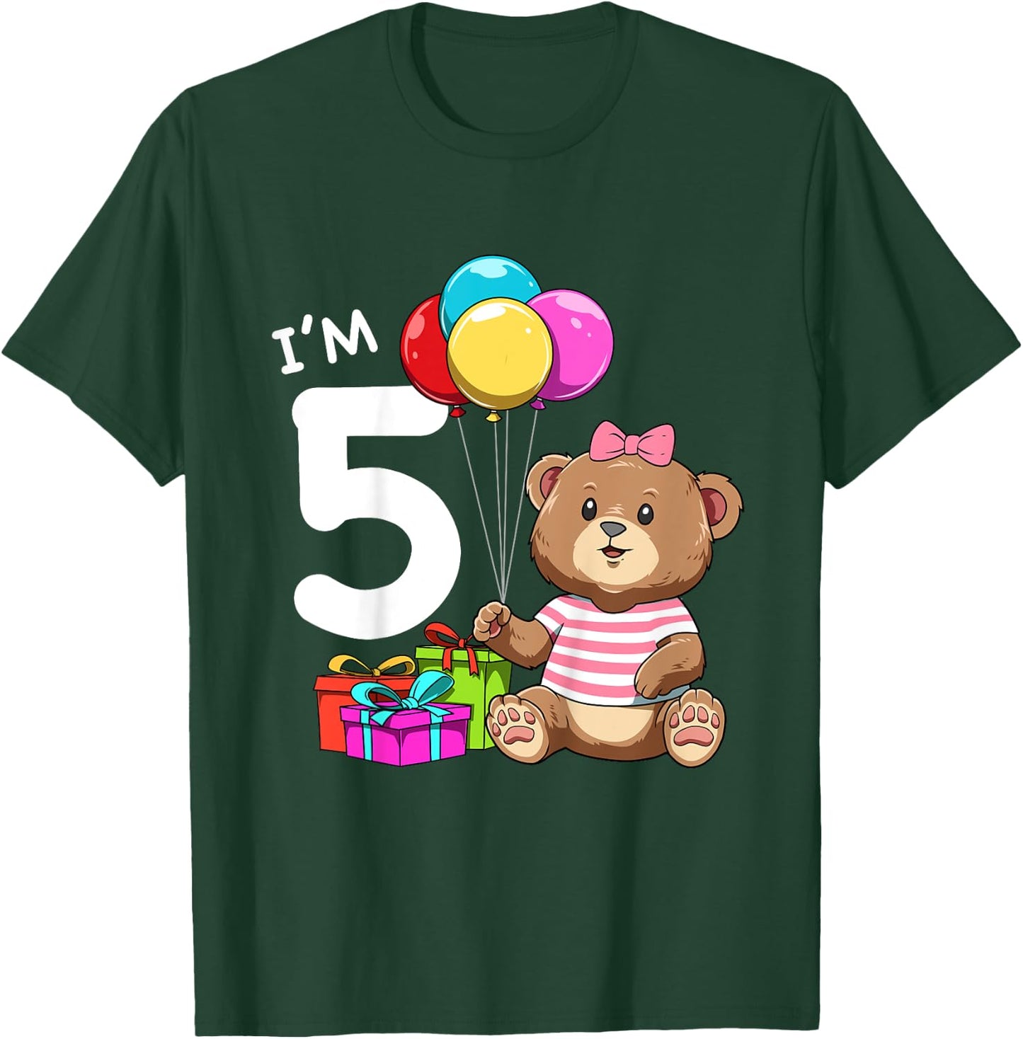 Fifth Birthday Teddy Bear - 5 Year Old Girl T-Shirt - T-Shirt | Forest