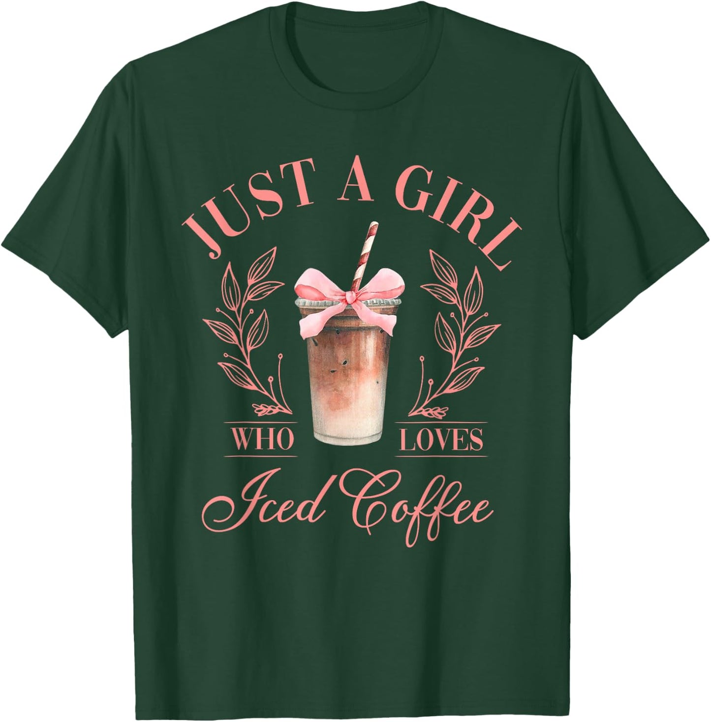 Coquette Bow Just a Girl Who Loves Iced Coffee Cold Brew T-Shirt - T-Shirt | Forest
