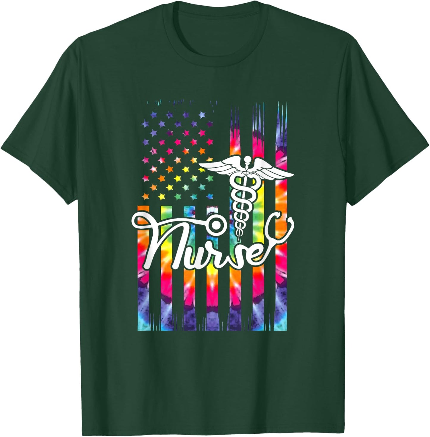 Nurse American Flag US Patriotic Hippie Nursing T-Shirt - T-Shirt | Forest
