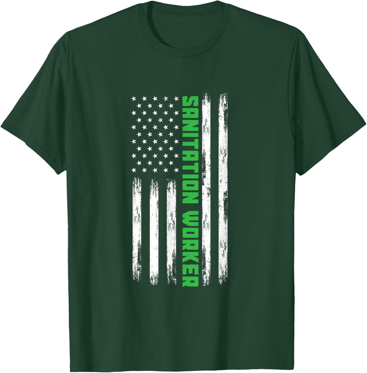 Sanitation Worker American Flag Funny Street Cleaner Men T-Shirt - T-Shirt | Forest