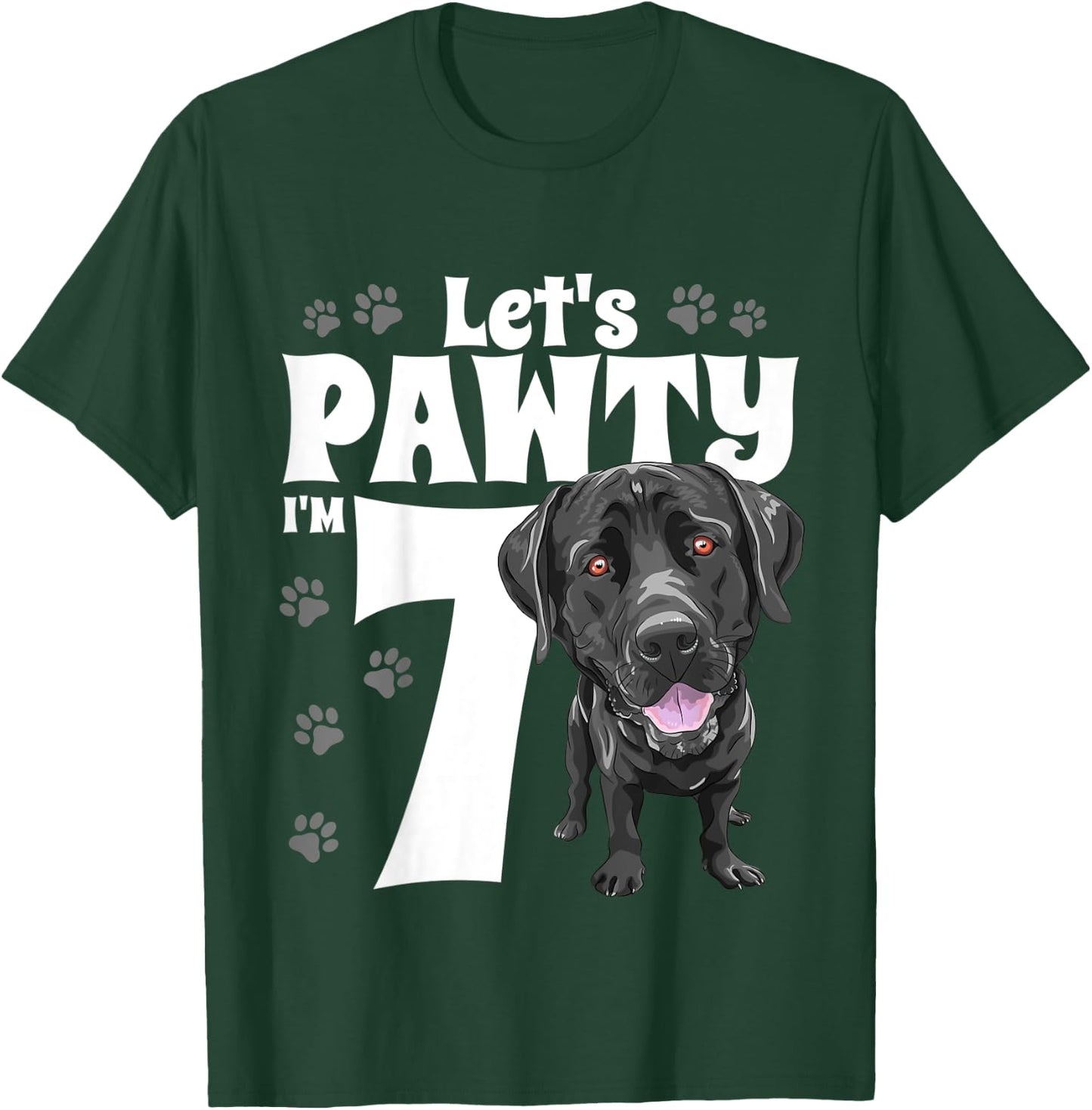 7 Year Old Black Lab Dog Birthday Pawty Labrador 7th Gift Kids T-Shirt - T-Shirt | Forest