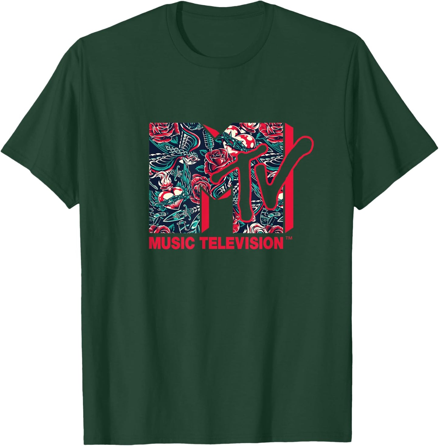 Mademark x MTV - The official MTV Logo - Roses and Tattoo Style T-Shirt - T-Shirt | Forest
