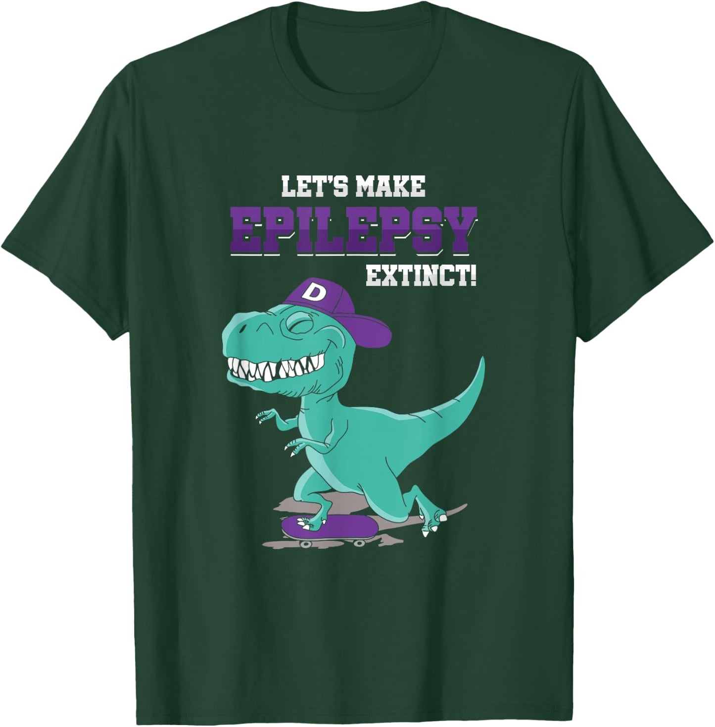T Rex Dino Ice Skating Epilepsy Awareness Month T-Shirt - T-Shirt | Forest