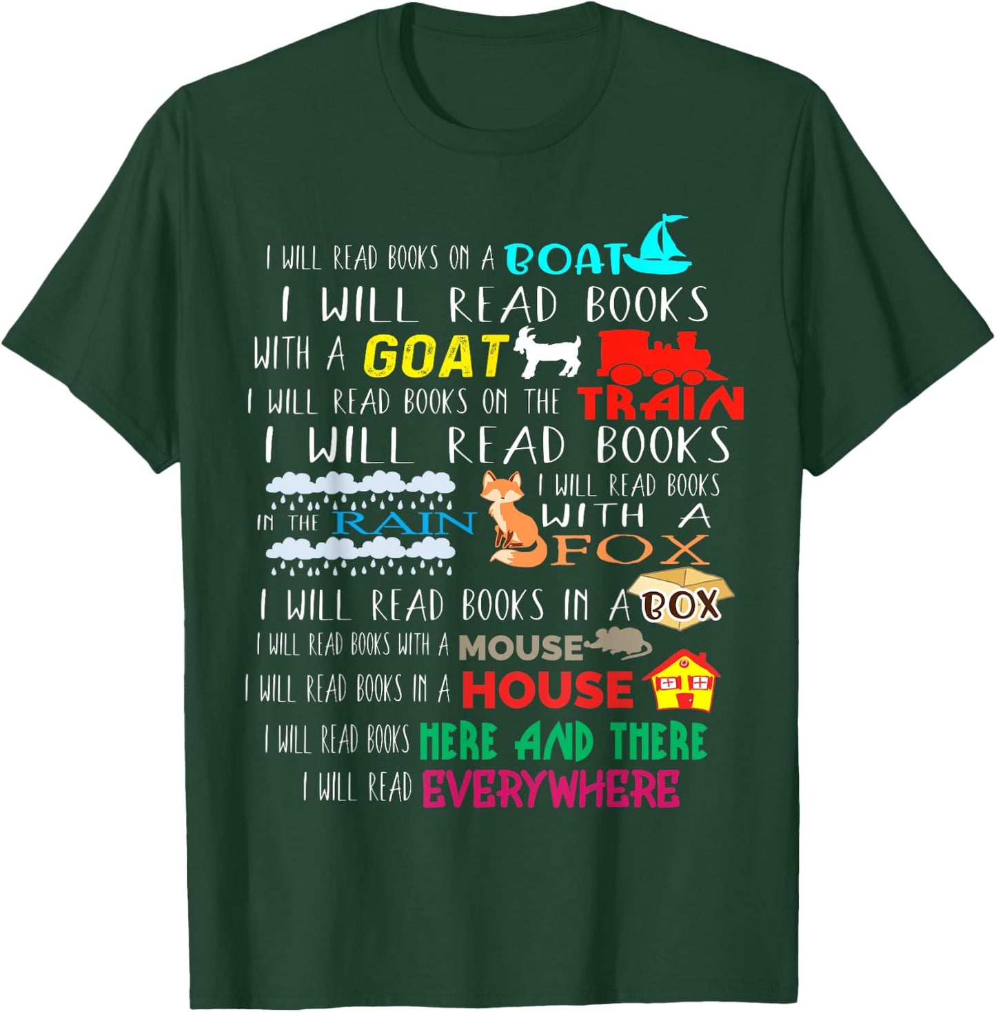 I Will Read Books On A Boat & Everywhere Reading Gifts Kids Short Sleeve T-Shirt - T-Shirt | Forest