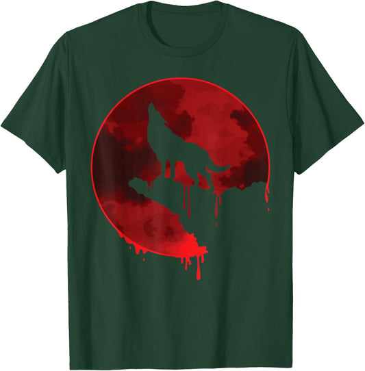 Luna Howling Supermoon Solar System - Mona Blood Moon Wolf T-Shirt - T-Shirt | Forest