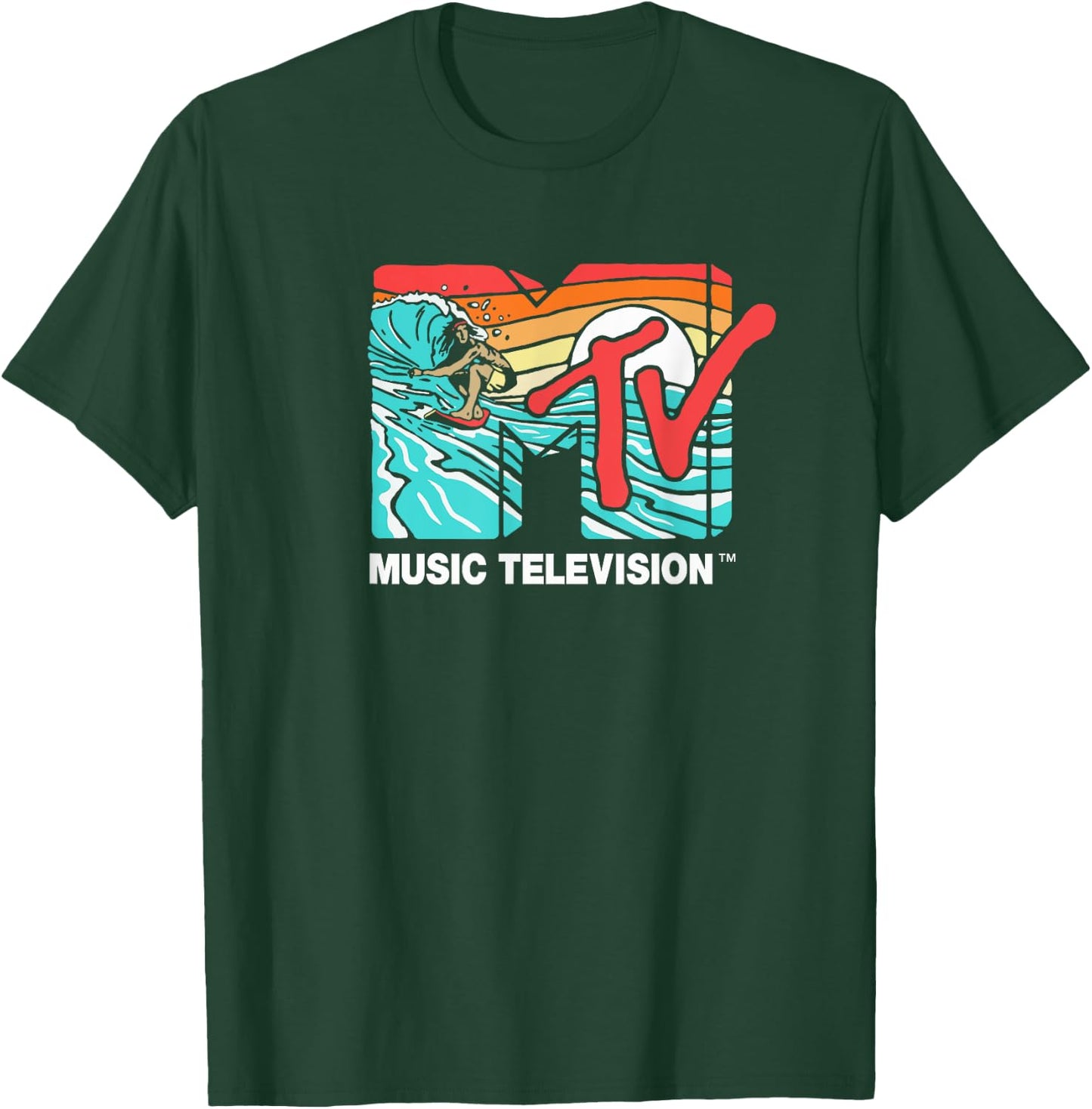Mademark x MTV - MTV Catch a Wave MTV Surfer Logo Retro Graphic T-Shirt - T-Shirt | Forest