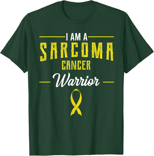 I Am A Warrior Sarcoma Cancer Awareness Ribbon Fighter Gift T-Shirt - T-Shirt | Forest