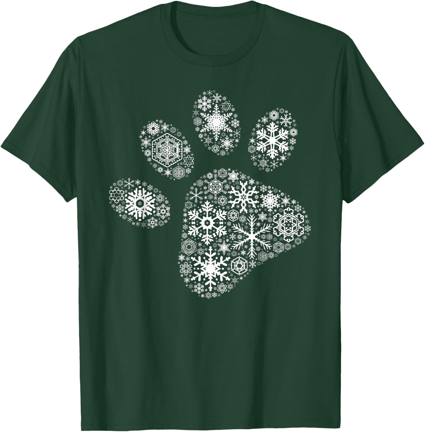 Xmas Costume Cute Animal Gifts Snowflake Puppy Merry Christmas Gifts - Dog Paw Print - Black, -Adults/Kids, Short Sleeve, Small, Classic Fit, Cotton 60% Polyester 40% T-Shirt - T-Shirt | Forest