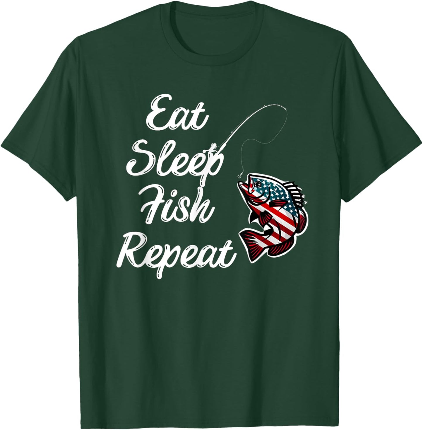 Eat Sleep Fish Repeat fish adorned in the American flag T-Shirt - T-Shirt | Forest