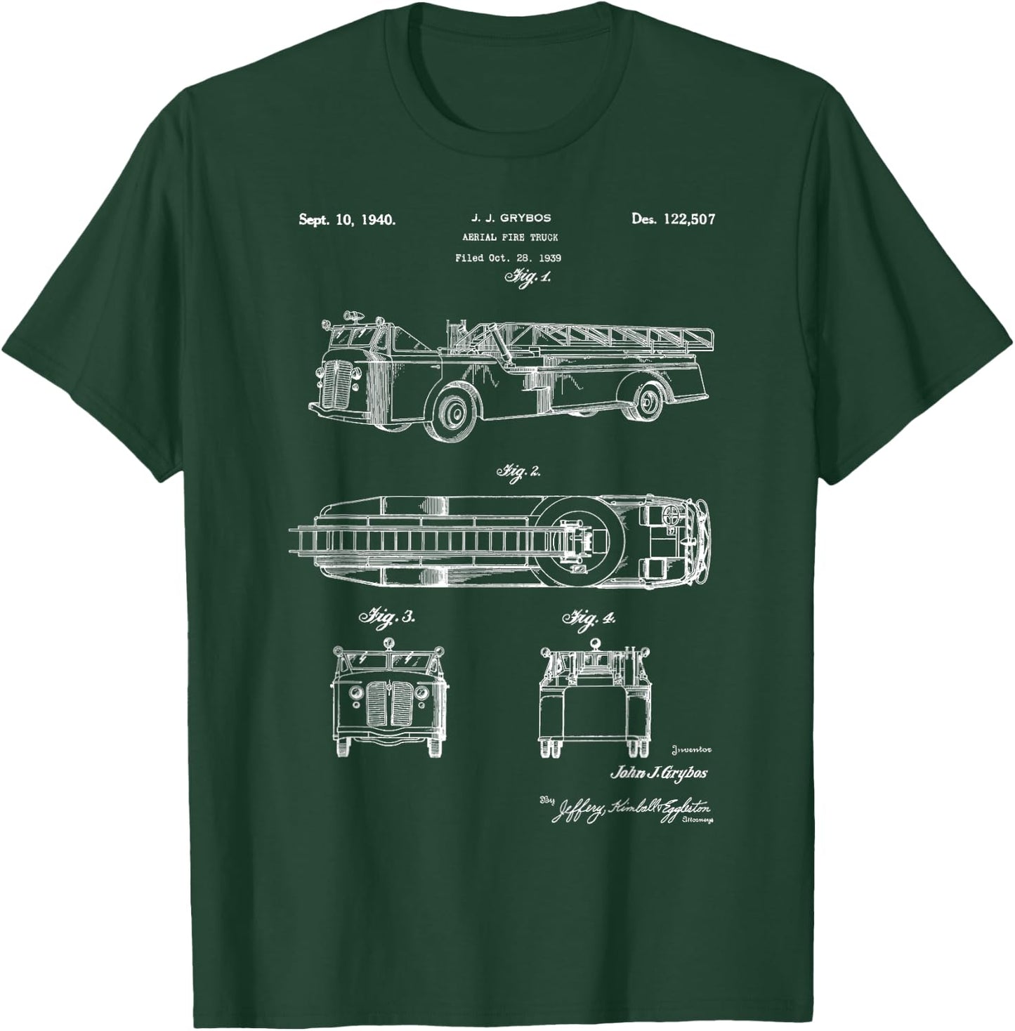 Vintage Patent Fire Truck Retro Blueprint Firefighter Gift T-Shirt - T-Shirt | Forest