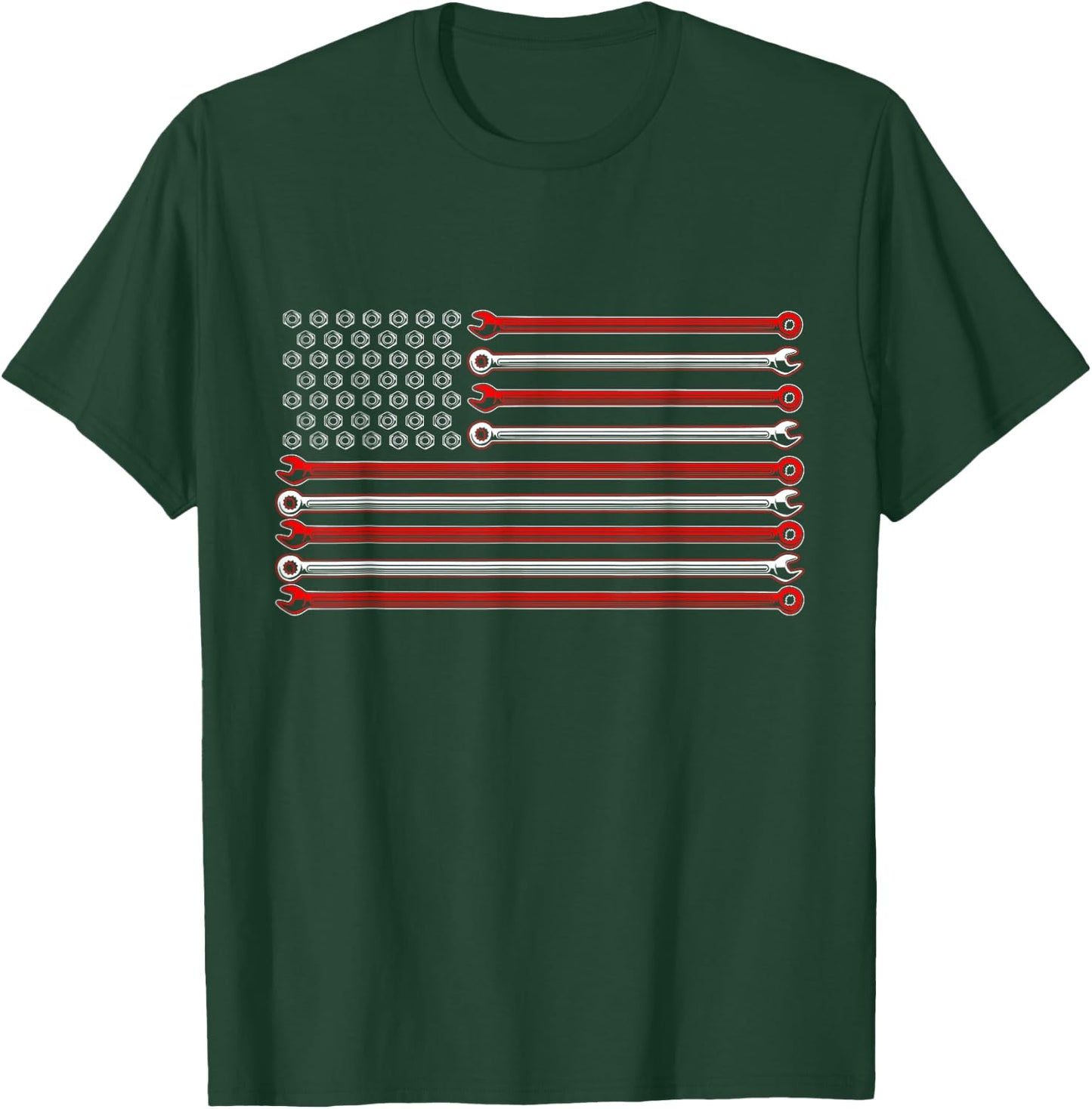 American Flag Wrenches Patriotic Car Lover Mechanic Carguy T-Shirt - T-Shirt | Forest