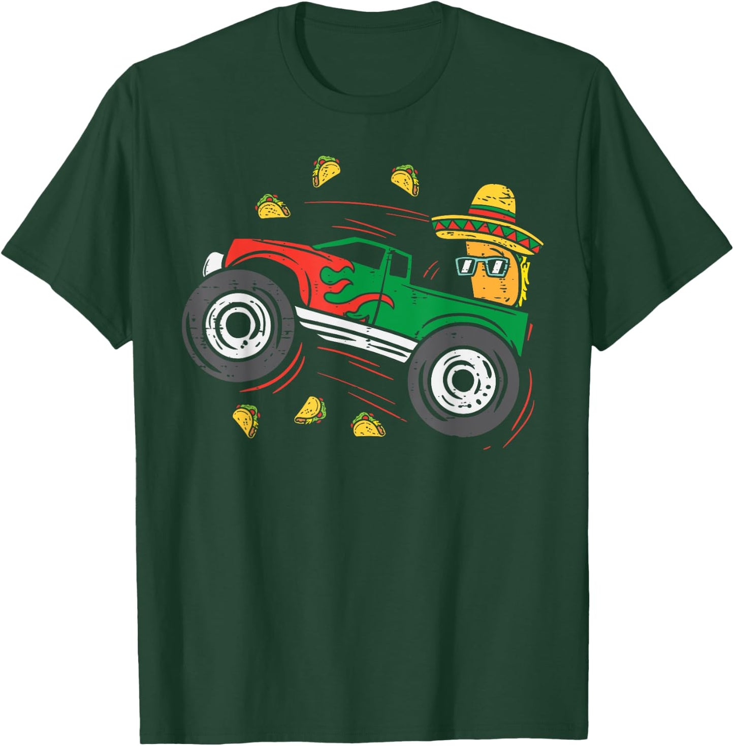 Tacos Riding Mexican Monster Truck Cinco De Mayo Kids Boys T-Shirt - T-Shirt | Forest
