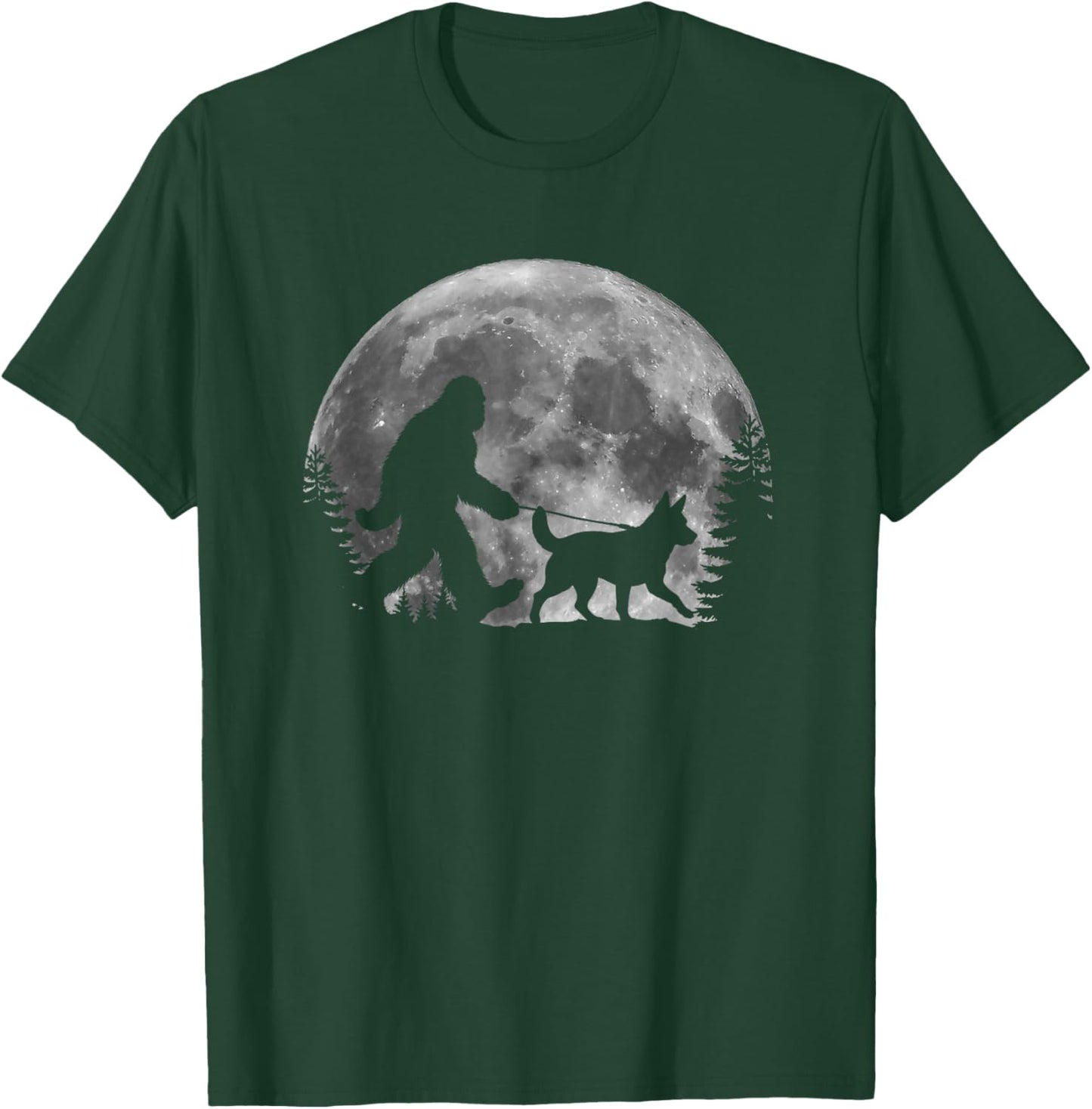 Bigfoot Walking a Dog Funny Heeler Lovers Moon Halloween T-Shirt - T-Shirt | Forest