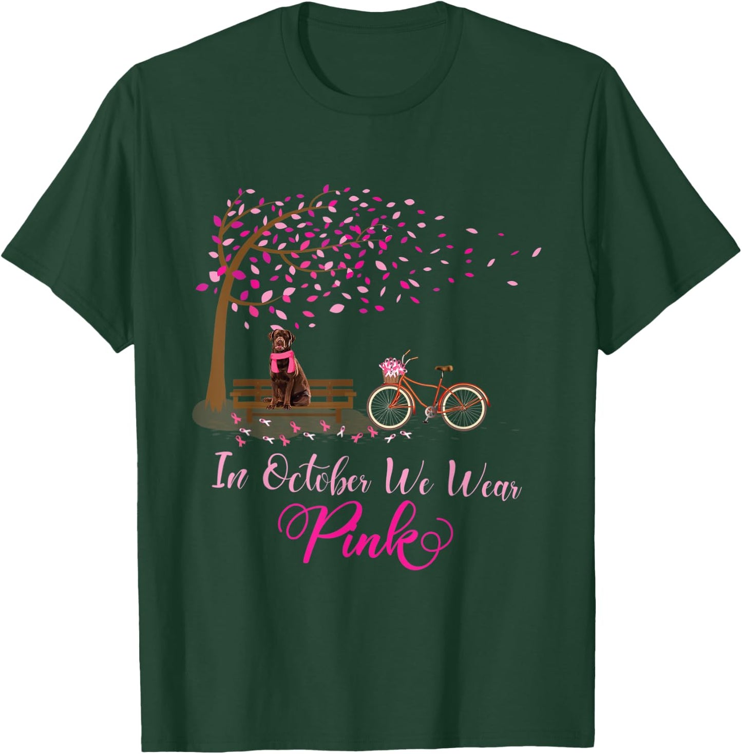 In October We Wear Pink Labrador Fall Leaves Breast Cancer T-Shirt - T-Shirt | Forest