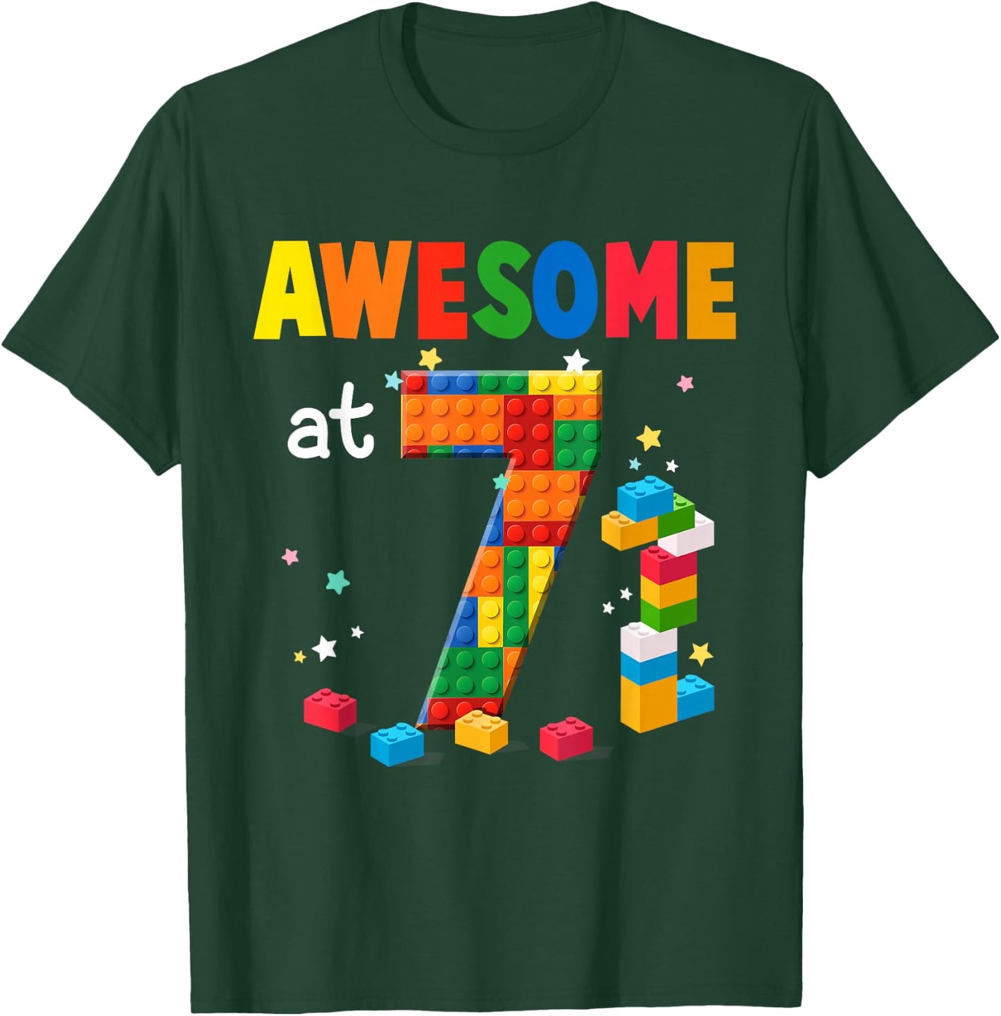 Building Blocks Brick 7th Birthday Shirt 7 Year Old Boy Gift T-Shirt - T-Shirt | Forest