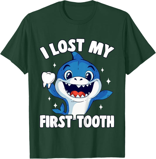 Kids I Lost My First Tooth Boys Tooth Fairy Teeth Out Funny Shark T-Shirt - T-Shirt | Forest