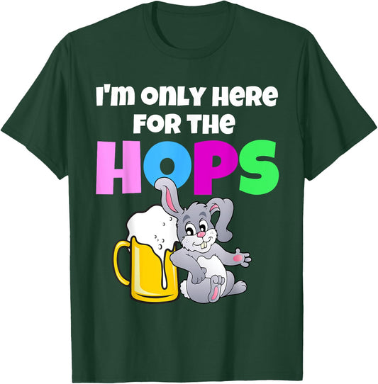 Funny Adult Easter Bunny Drinking Beer Here For The Hops T-Shirt - T-Shirt | Forest