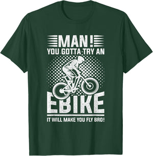 Funny Electric Bike Design E-Bike Makes you Fly T-Shirt - T-Shirt | Forest
