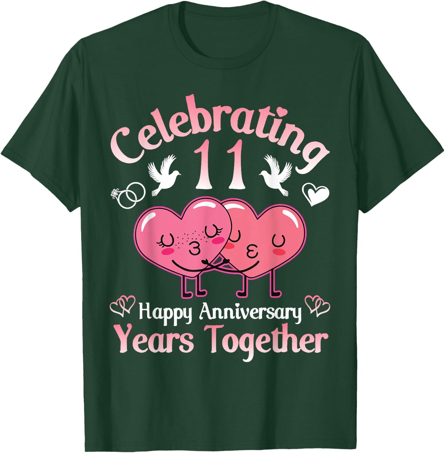 Husband Wife Celebrating 11 Years Together Happy Anniversary T-Shirt - T-Shirt | Forest
