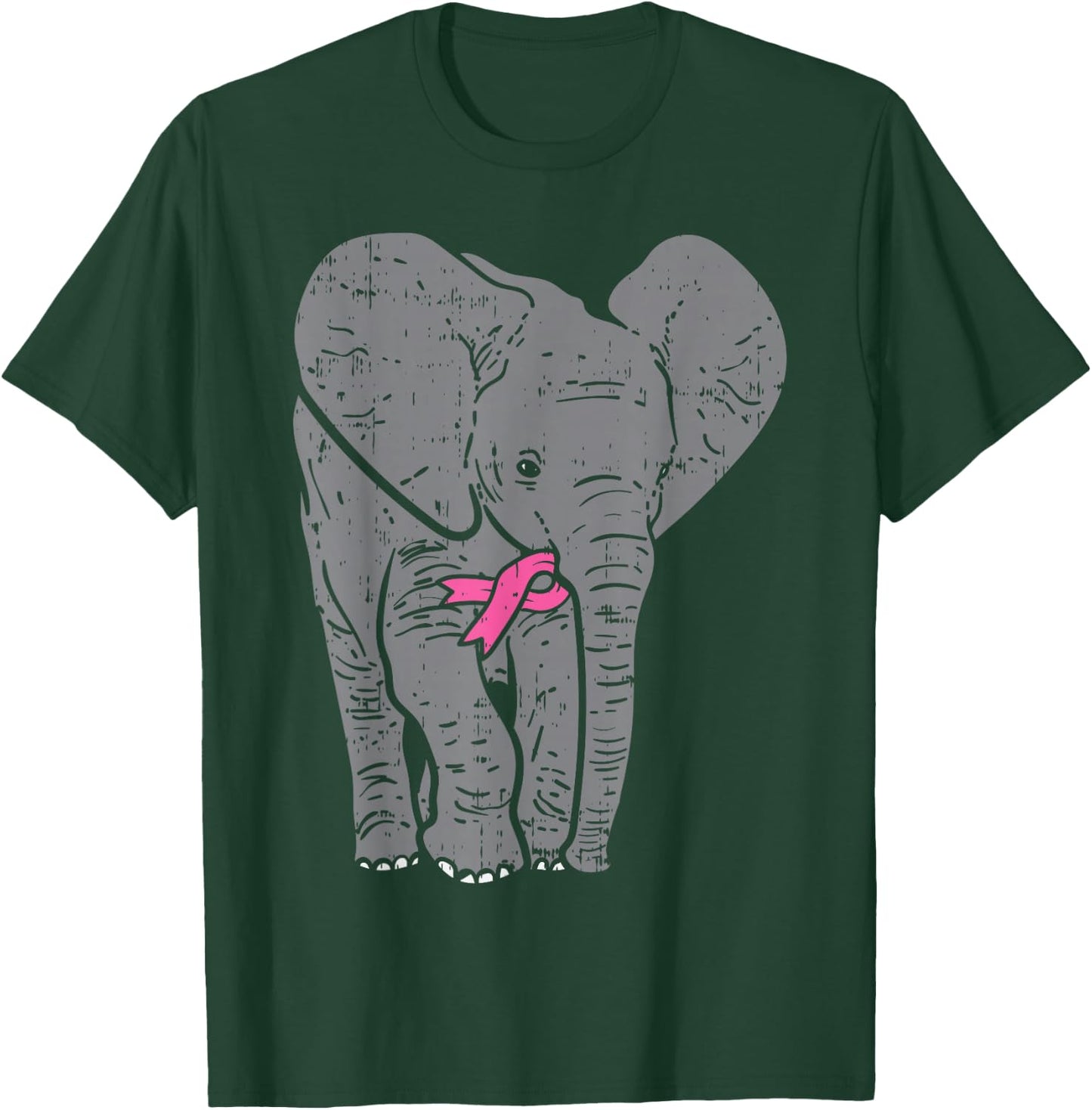 Elephant Pink Ribbon Breast Cancer Awareness Support Gift T-Shirt - T-Shirt | Forest