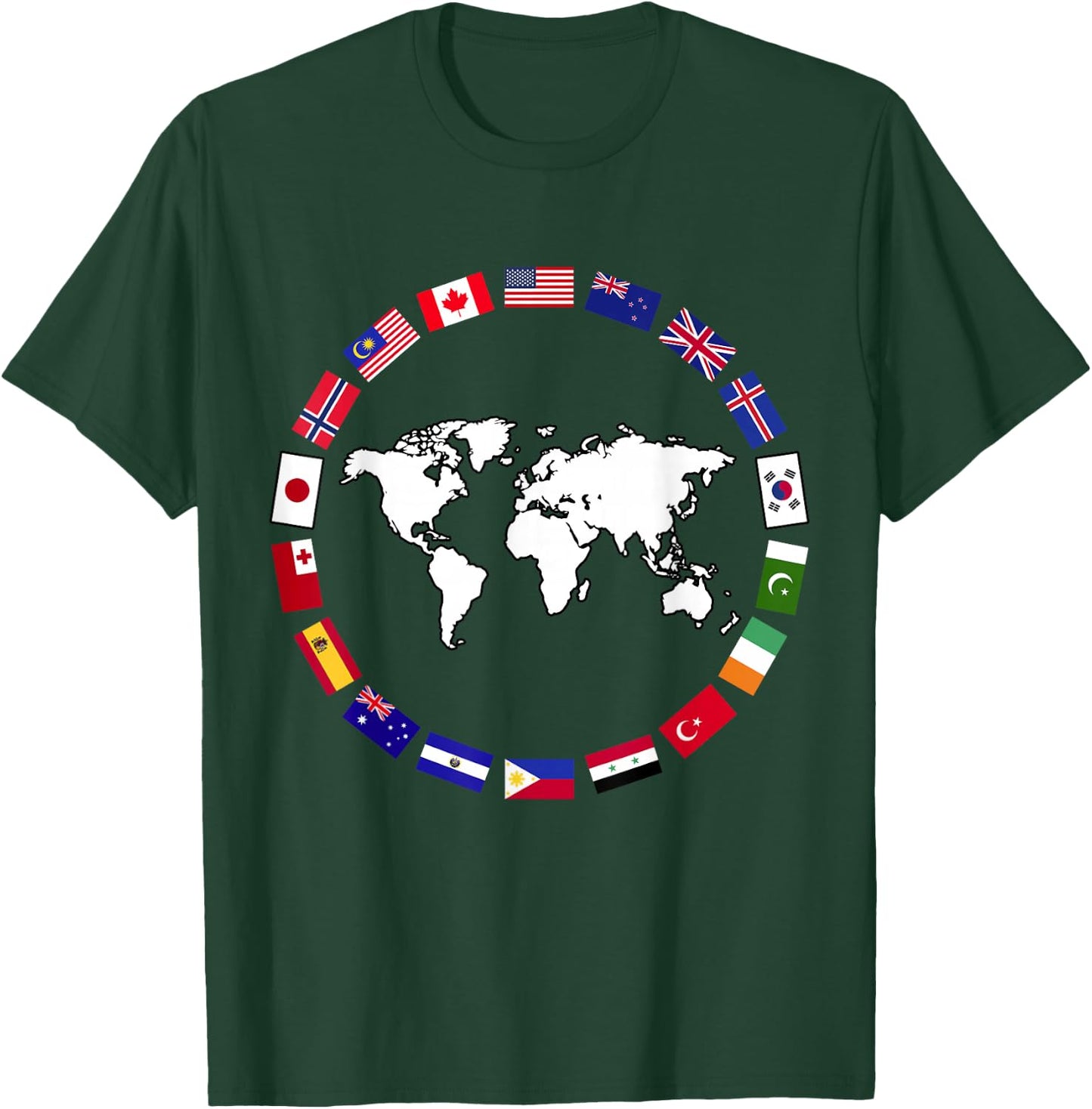 World Map Country Flag Atlas T-Shirt - T-Shirt | Forest