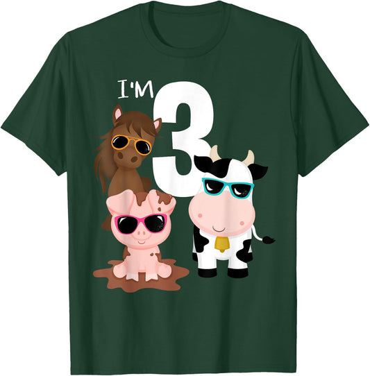 Cool Farm Animals 3rd Birthday Party 3 Year Old Toddler T-Shirt - T-Shirt | Forest