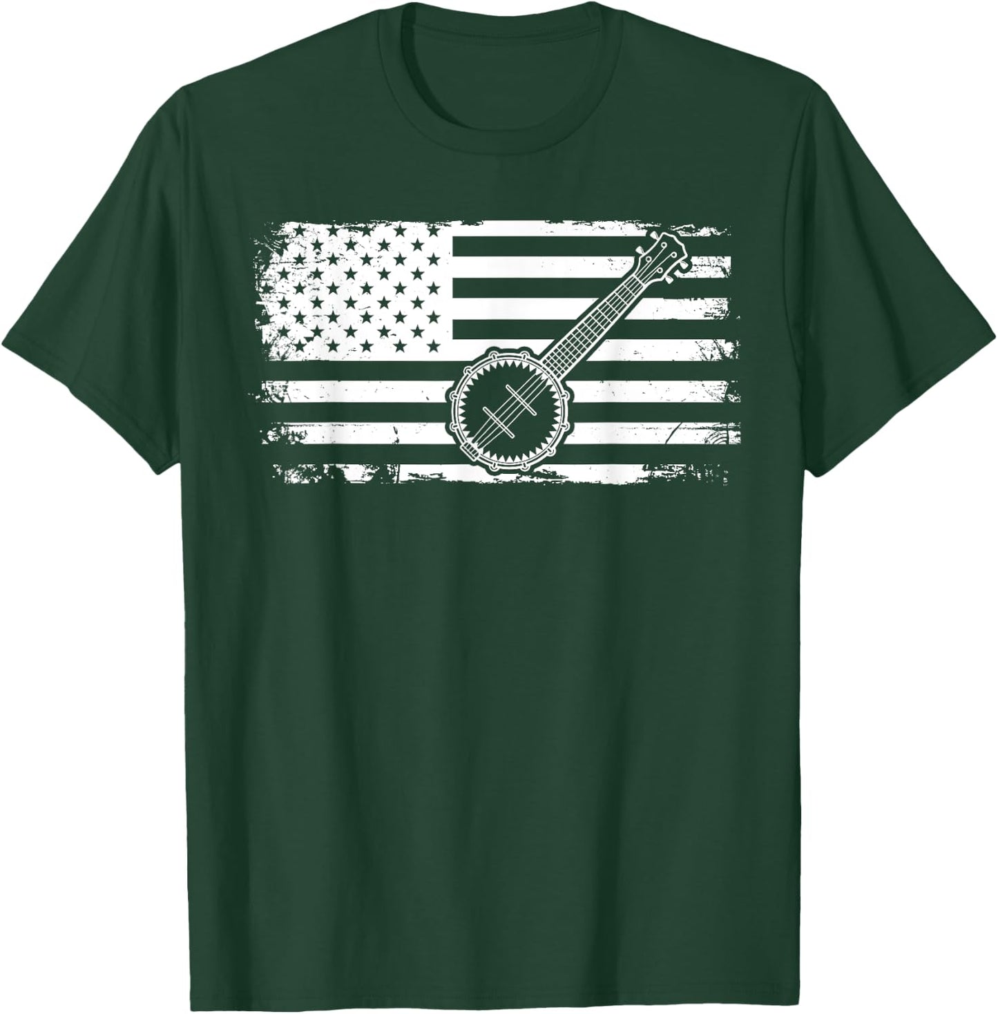 Bluegrass American US Flag Banjo T-Shirt - T-Shirt | Forest