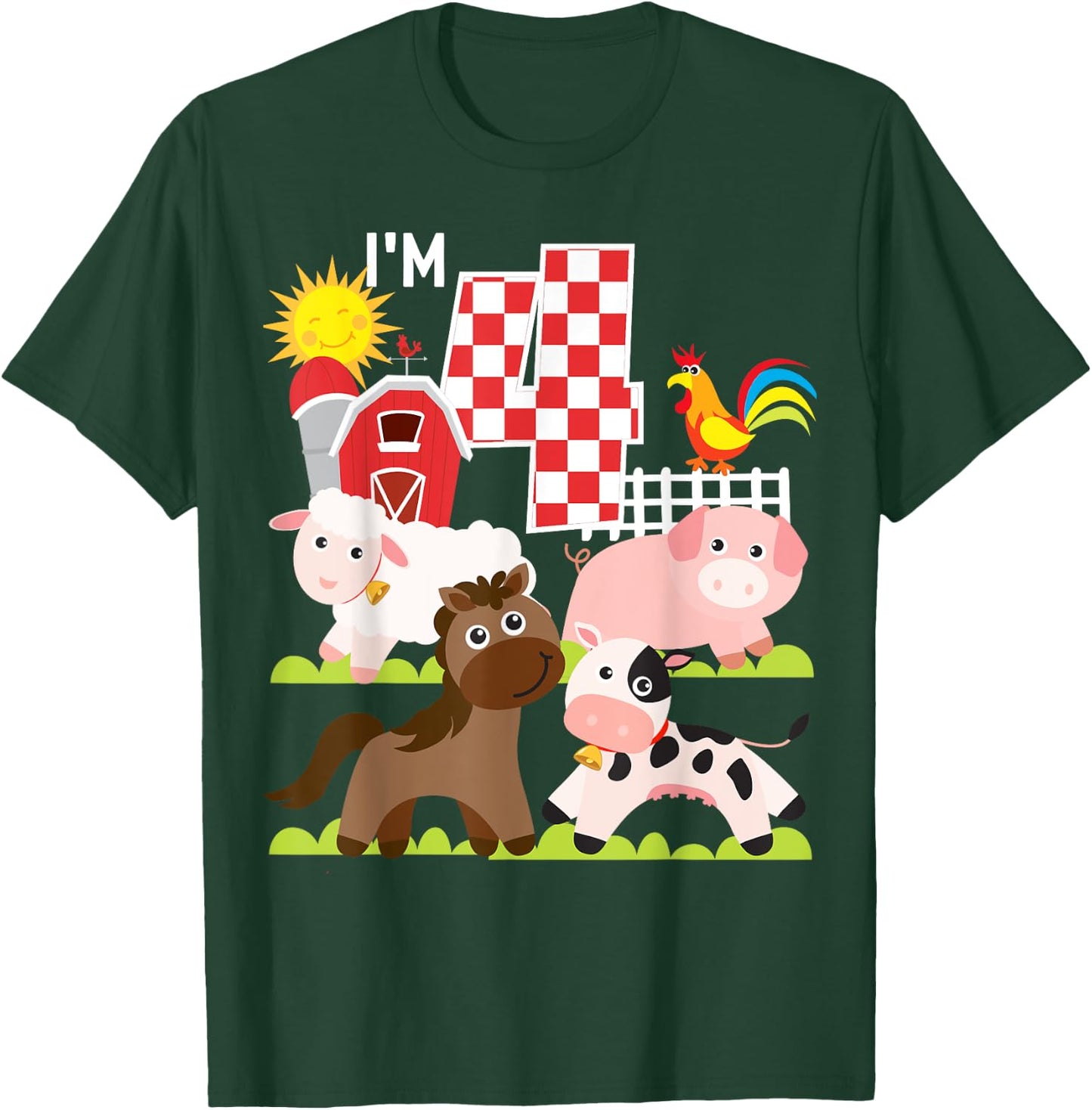 Farm Animals Barnyard 4th Birthday I'm 4 Year Old Kid T-Shirt - T-Shirt | Forest