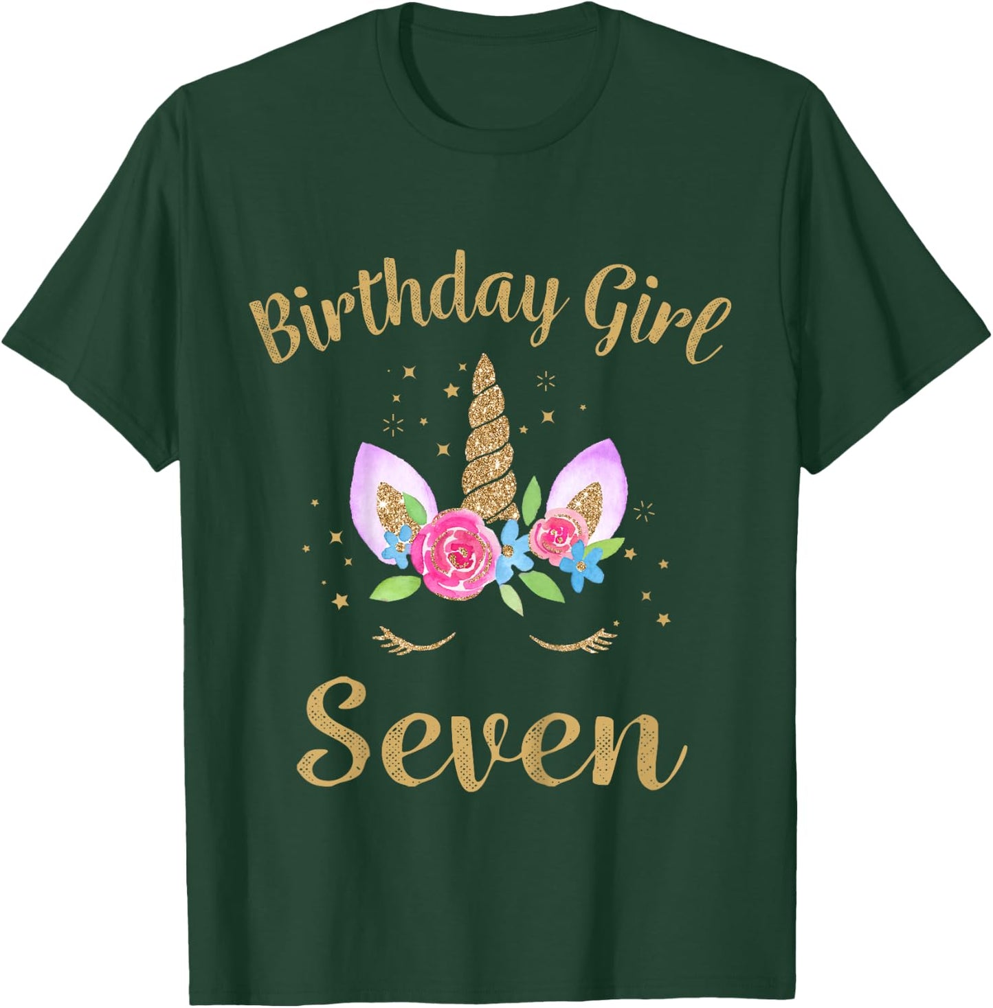 Kids 7 Year Old Birthday Girl Unicorn Shirt 7th Birthday Outfit T-Shirt - T-Shirt | Forest