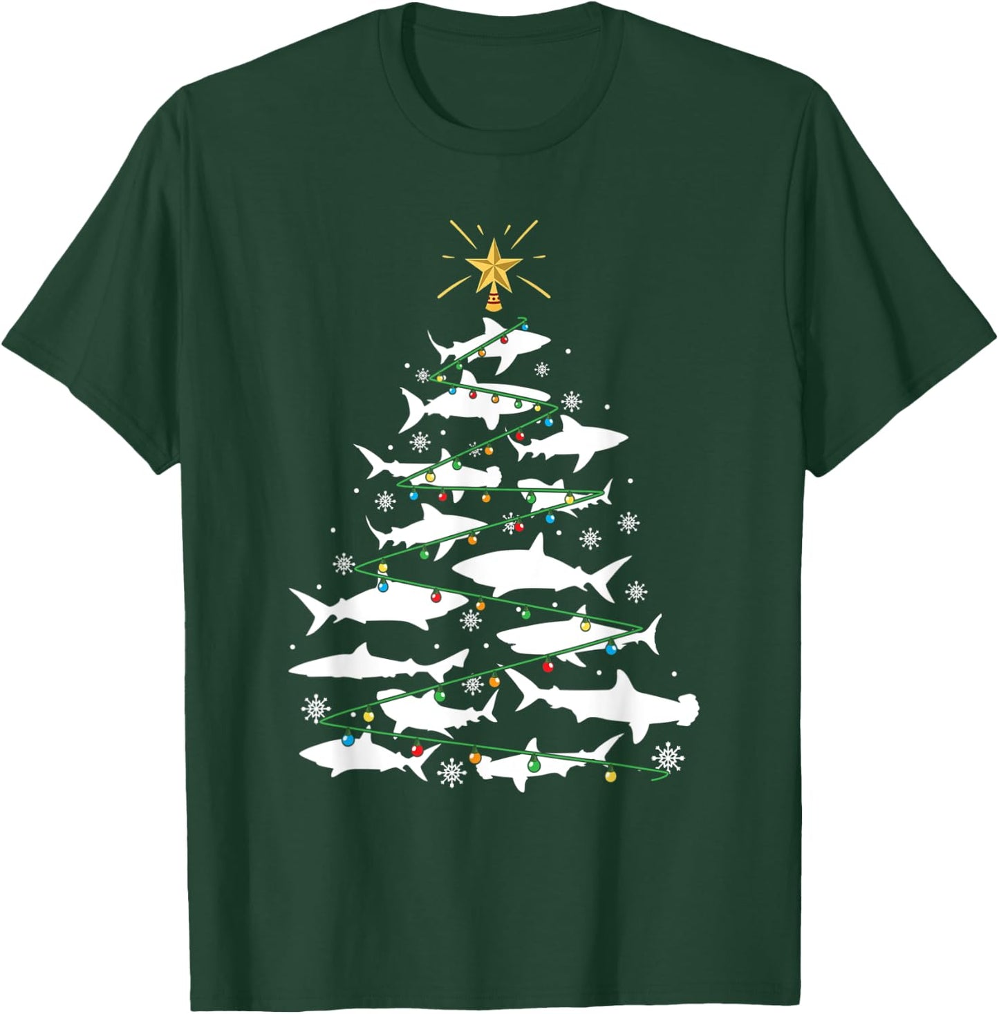 Shark Xmas Tree Holiday Gift Fishing Lover Funny Christmas T-Shirt - T-Shirt | Forest