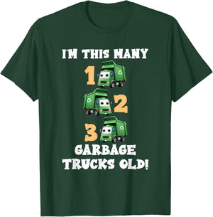 3rd Birthday Boy I'm This Many Garbage Trucks 3 Years Old T-Shirt - T-Shirt | Forest