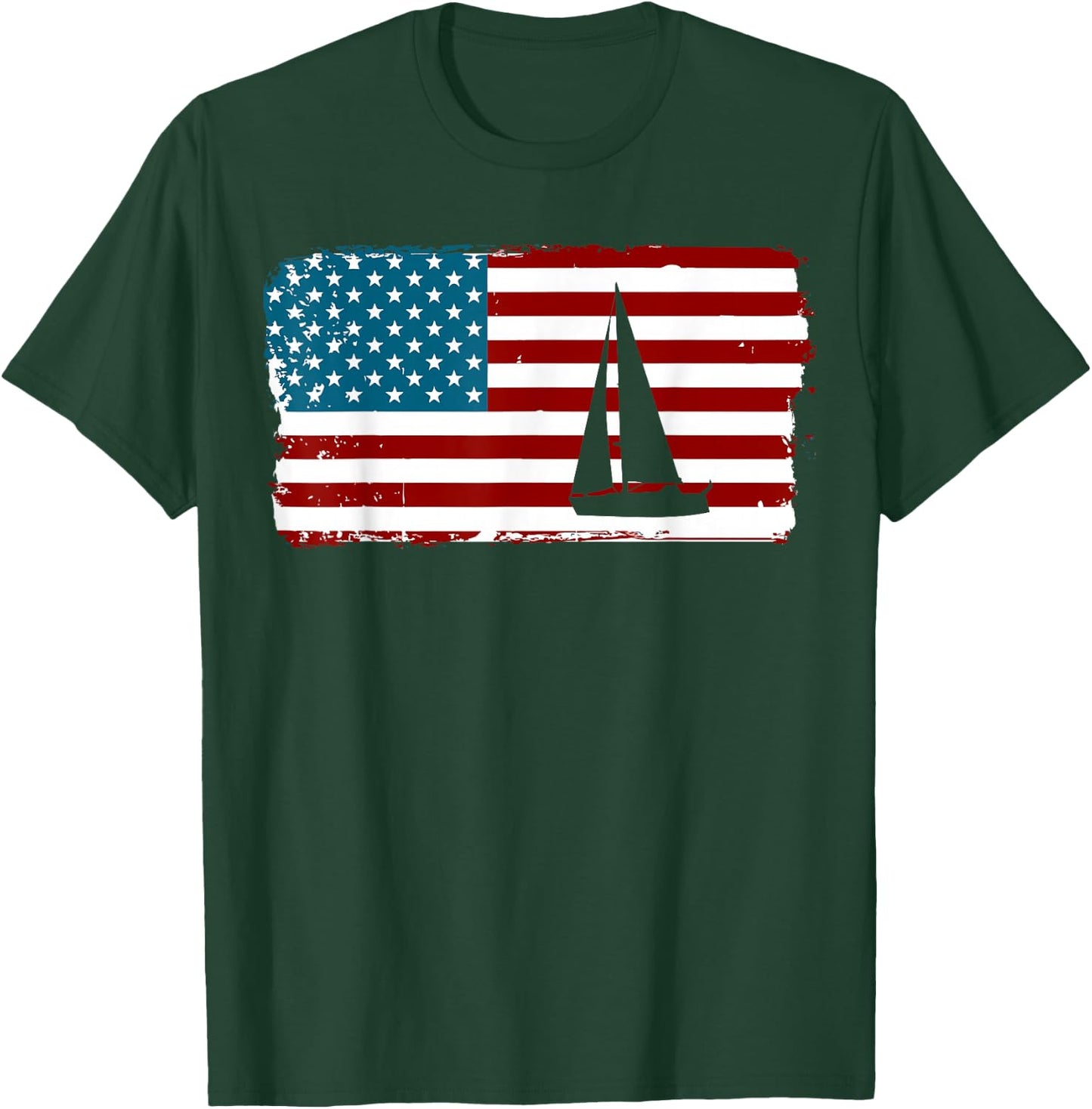 American Flag Sailing | Cute Boating Gift T-Shirt - T-Shirt | Forest